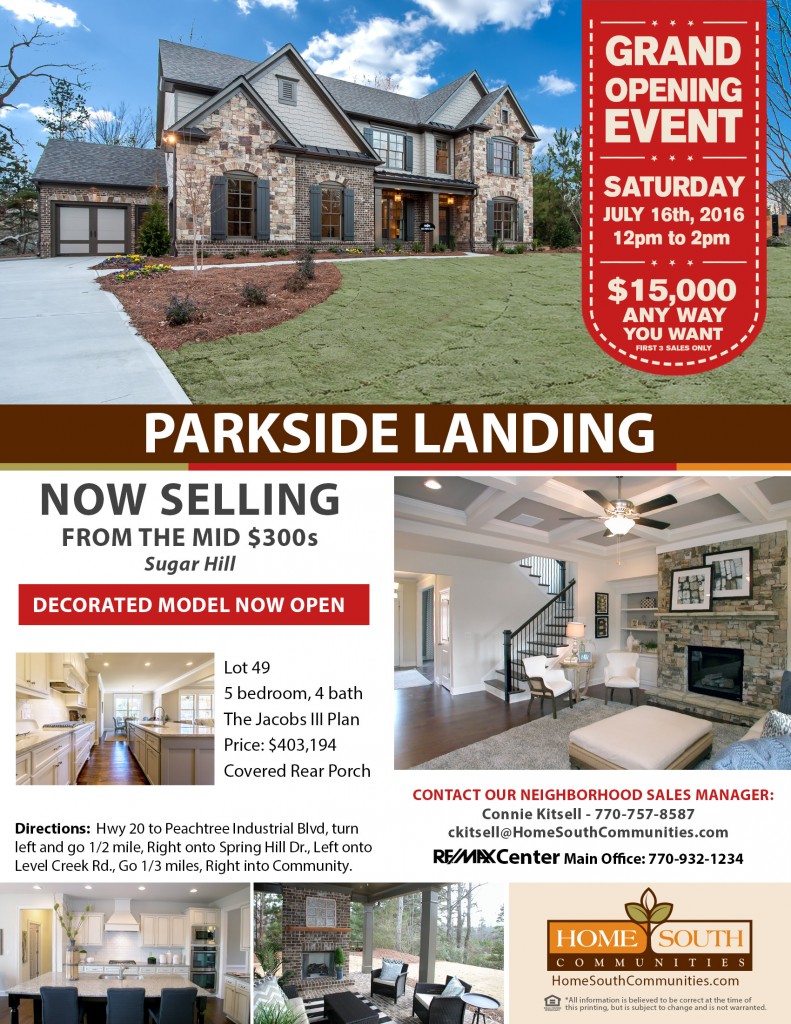 Parkside Landing Community Flyer with Inventory & Grand Opening Info 160630