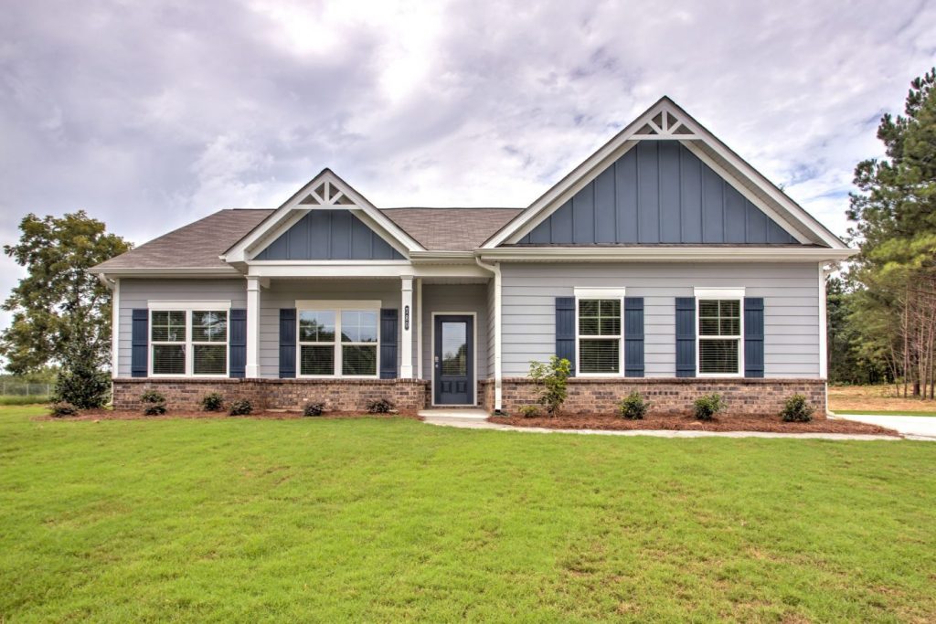 The exterior of one of the new construction homes in Monroe, GA at Pineview Estates